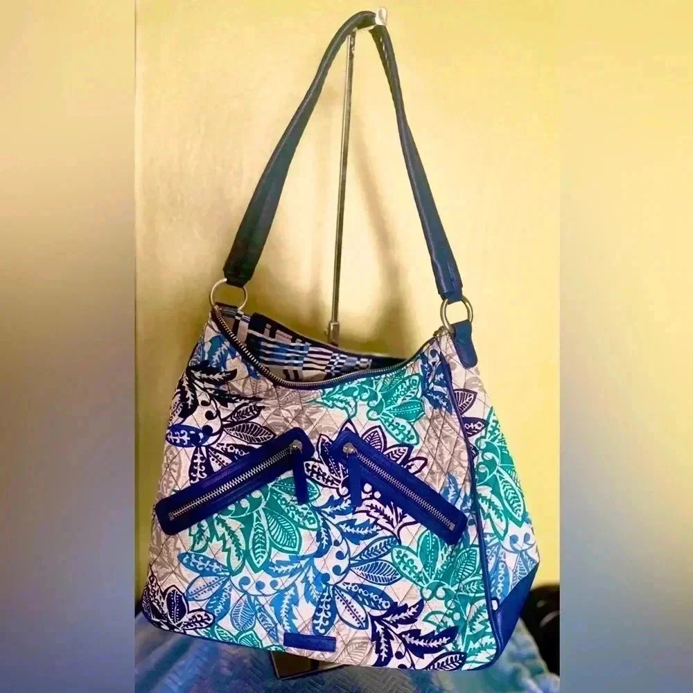 Vera Bradley Blue Teal Floral Quilted Hobo
